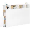 Image de Tête de lit sur pied cleo 165 cm avec rangements fermés et niches blanc et façon hêtre