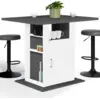 Image de Ilot Central Ugo 110 Cm Plateau Bois Gris Et Blanc Avec Rangements