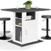 Image de Ilot central ugo 110 cm plateau bois gris et blanc avec rangements