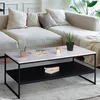 Image de IDMARKET Table basse ALASKA double plateau effet marbre et noir pieds métal