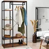 Image de IDMARKET Dressing penderie étagères L. 90 cm HAWKINS bois foncé design industriel
