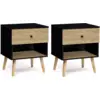 Image de Lot De 2 Tables De Chevet Emmie Scandinaves 1 Tiroir Avec Niche Noir Et Hêtre