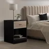 Image de IDMARKET Lot de 2 tables de chevet OLGA 1 tiroir avec niche bois noir et tiroir façon hêtre