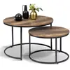 Image de Lot De 2 Tables Basses Gigognes Hawkins Rondes 54/70 Bois Foncé Design Industriel