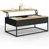 Image de IDMARKET Table basse plateau relevable rectangulaire BOSTON 100 cm noir plateau bois design industriel