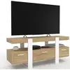 Image de Meuble Tv 116 Cm Phoenix Avec Tiroirs Bois Et Blanc