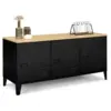 Image de Buffet bas 113 cm ester 3 portes métal noir plateau bois design industriel
