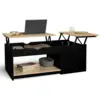 Image de Table Basse 2 Plateaux Relevables Rectangulaire Elea Avec Coffre Bois Noir Et Façon Hêtre