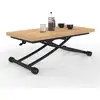 Image de Table Basse 2 En 1 Relevable En Table À Manger Rectangulaire Urbana 100 Cm Bois Et Noir Design Industriel