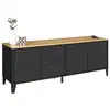Image de Buffet bas 140 cm ester 4 portes métal noir et plateau bois design industriel - idmarket