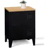 Image de Table De Chevet Ester 1 Porte Métal Noir Plateau Façon Hêtre Design Industriel