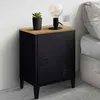 Image de IDMARKET Table de chevet ESTER 1 porte métal noir plateau façon hêtre design industriel