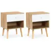 Image de Lot De 2 Tables De Chevet Emmie Scandinaves 1 Tiroir Avec Niche Hêtre Et Blanc