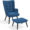 Image de Fauteuil Scandinave Ania Avec Repose Pieds Velours Bleu