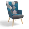 Image de Fauteuil Scandinave Ivar En Tissu Patchwork Et Velours Bleu