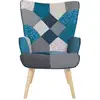 Image de Fauteuil scandinave ivar en tissu patchwork et velours bleu