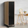 Image de IDMARKET Armoire vestiaire ESTER 1 porte métal noir et contour bois design industriel