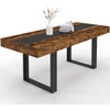 Image de Table À Manger Extensible Rectangle Phoenix 4-8 Personnes Bois Effet Vieilli Et Noir Bande Centrale Noire 160-200 Cm