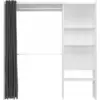 Image de Dressing extensible marty 120-170 x 50 x 180 cm blanc avec étagères + double penderie + rideau gris