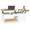 Image de Table Basse 2 Plateaux Relevables Elea Avec Coffre Bois Blanc Et Façon Hêtre