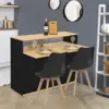 Image de Meuble de bar extensible en table à manger 2 personnes vito noir et plateau bois