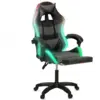 Image de Fauteuil De Gaming Led Luc Avec Repose-pied, Coussin De Tête Et Support Lombaire Noir Et Gris