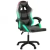 Image de Fauteuil de gaming led luc avec repose-pied, coussin de tête et support lombaire noir et gris