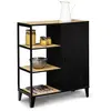 Image de Buffet D'appoint 3 Étagères Et Placard Métal Noir Et Plateau Bois 70 Cm Ester Design Industriel