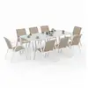 Image de Ensemble table et chaises de jardin madrid table 190 cm et 8 chaises empilables blanc et beige