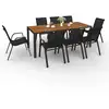 Image de Ensemble table et chaises de jardin noumea table 190 cm plateau verre trempé effet bois et 8 chaises empilables noir et bois