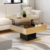Image de IDMARKET Table basse plateau relevable EDEN carrée bois et noir