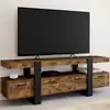 Image de Meuble Tv 140 Cm Phoenix Avec Tiroirs Bois Effet Vieilli Et Noir
