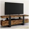 Image de Meuble tv 140 cm phoenix avec tiroirs bois effet vieilli et noir