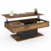 Image de Table Basse Plateau Relevable Rectangulaire Eden Bois Foncé Effet Vieilli Et Noir