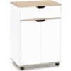 Image de Desserte De Cuisine Cosy Placard Avec Tiroir Bois Blanc Et Plateaux Façon Hêtre L.60 Cm