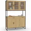Image de Buffet De Cuisine Vitré 120 Cm Detroit Meuble Vaisselier 6 Portes Design Industriel + Tiroir