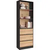 Image de Etagère Bibliothèque Carla 3 Niveaux 3 Tiroirs Noir Et Effet Bois 190 Cm