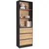 Image de Etagère bibliothèque carla 3 niveaux 3 tiroirs noir et effet bois 190 cm