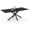 Image de Table à manger extensible rectangle alix 6-10 personnes pied araignée noir et plateau effet marbre noir alaska 160-200 cm