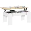 Image de Table Basse Plateau Relevable Rectangulaire Tara Bois Blanc Et Imitation Hêtre