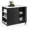 Image de Ilot Central Tibo 120 Cm Bois Noir Avec Plan De Travail Effet Marbre Alaska