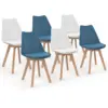 Image de Lot de 6 chaises scandinaves sara mix color bleu canard x3 et blanc x3