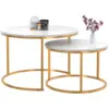 Image de Lot De 2 Tables Basses Gigognes Alaska Rondes 54/70 Effet Marbre Et Pied Doré