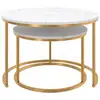 Image de Lot de 2 tables basses gigognes alaska rondes 54-70 effet marbre et pied doré
