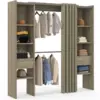 Image de Dressing Extensible Double Meryl 120/180 X 50 X 180 Cm Hêtre Avec Étagères + Double Penderie + Rideau Taupe