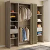 Image de IDMARKET Dressing extensible double MERYL 120/180 x 50 x 180 cm hêtre avec étagères + double penderie + rideau taupe