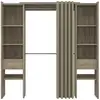 Image de Dressing extensible double meryl 120-180 x 50 x 180 cm hêtre avec étagères + double penderie + rideau taupe