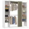 Image de Dressing Extensible Double Meryl 120/180 X 50 X 180 Cm Blanc Avec Étagères Hêtre + Double Penderie + Rideau Taupe
