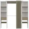 Image de Dressing extensible double meryl 120-180 x 50 x 180 cm blanc avec étagères hêtre + double penderie + rideau taupe