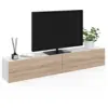 Image de Meuble Tv 180 Cm Suspendu Elio 2 Portes Blanc Et Bois